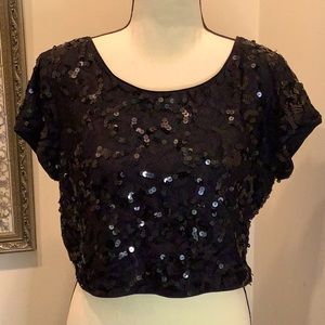 Express Black Sequin Crop Top